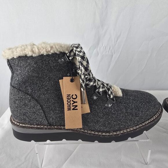 Madden NYC Boots Women's 11 Hiker Wedge ECO LUX Charcoal Grey Foam Insoles NWT - Picture 7 of 15